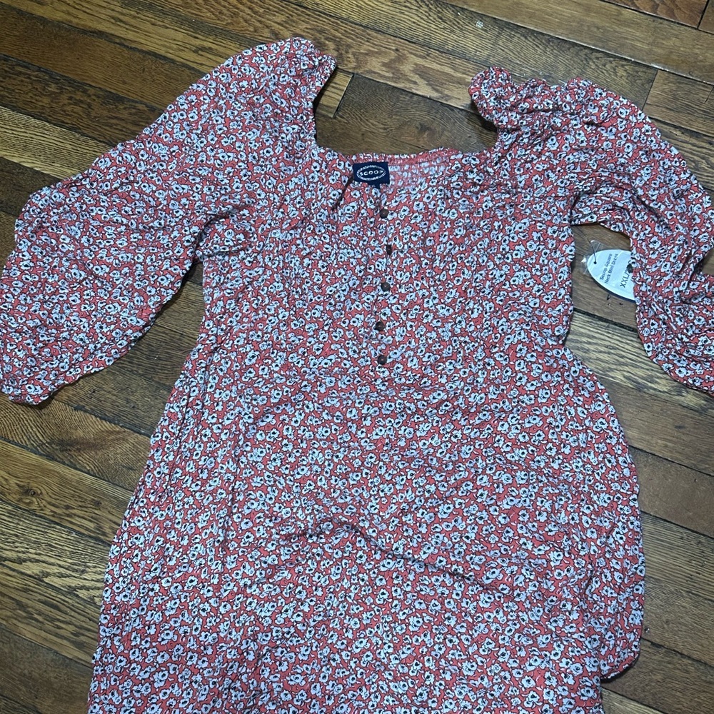 Eco-Friendly Floral Mini Dress in Rust Red by Ecote